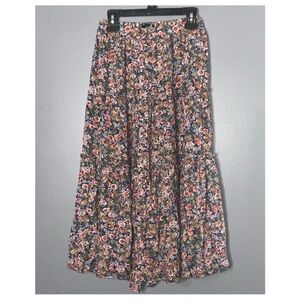Cynthia Rowley Red & Blue Multicolor Floral Prairie Midi Button Front Skirt M